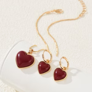 Elegant Red Heart Pendant & Earrings set